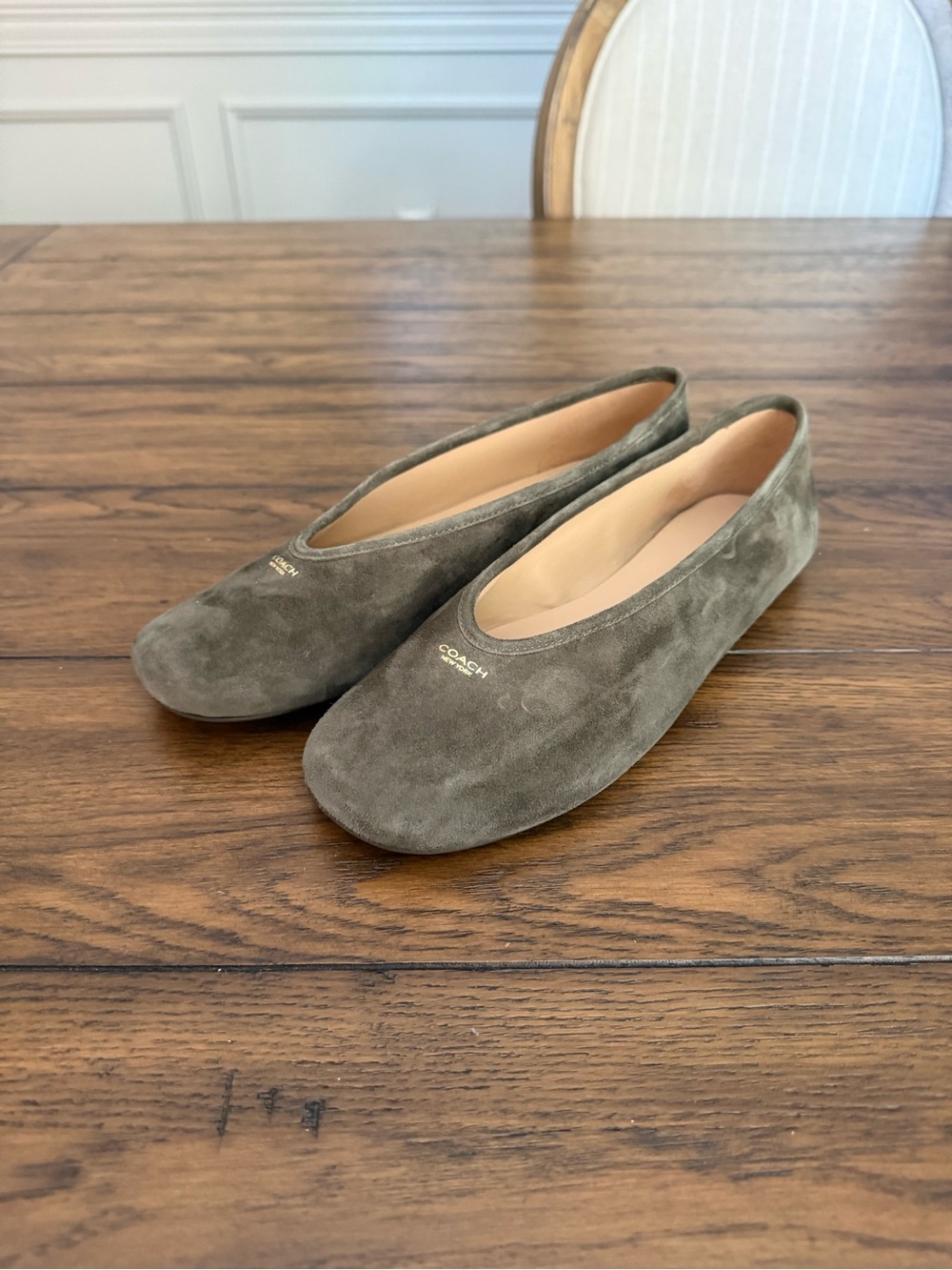 Coach Olive Green Suede Ballet Flats